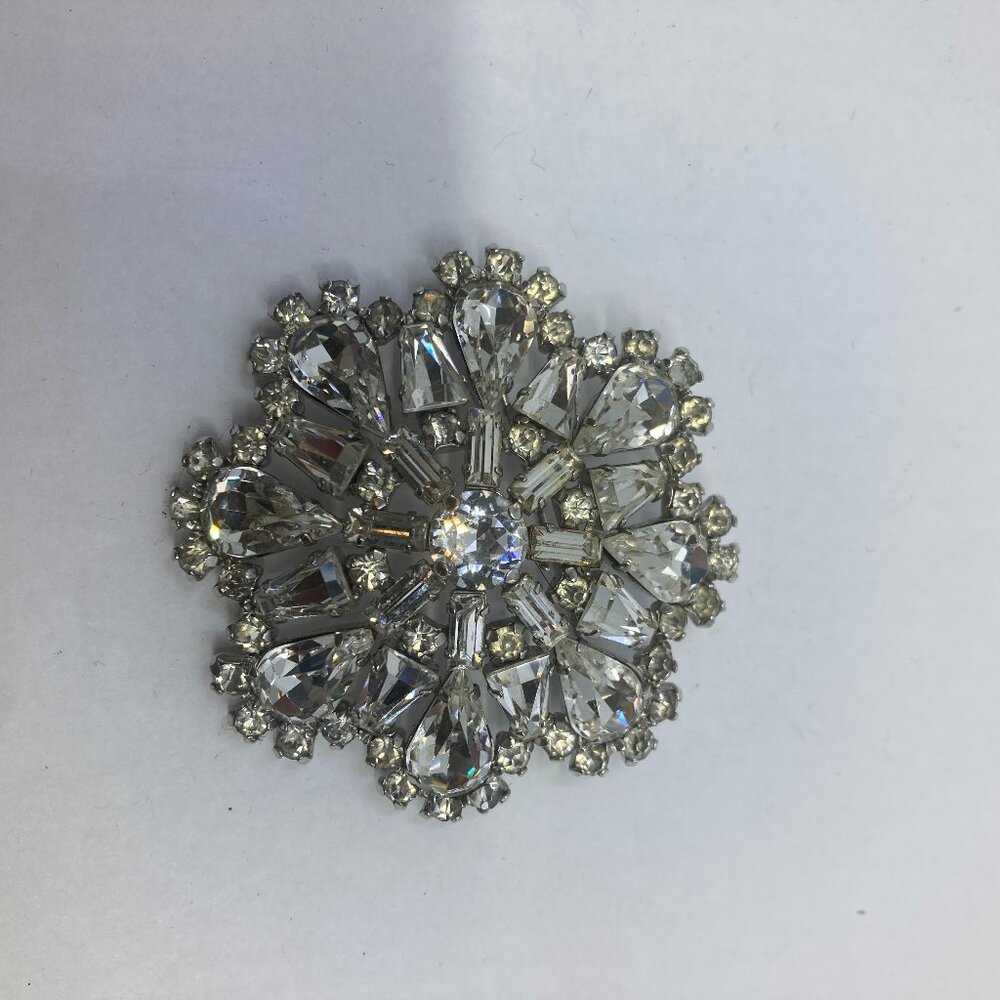 Vtg 1950 Jay Flex Sterling crystal rhinestone wedding bridal brooch